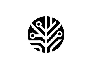 Abstract circuit tree icon inside circle modern digital tech logo vector design


