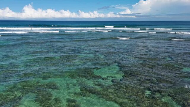 Aerial fly over at Chun's Reef at North Shore, Oahu