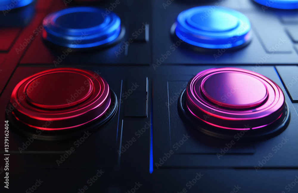 Poster abstract glowing buttons red and blue color futuristic interface panel control technology background