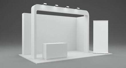 Trade Show Booth Mockup: Modern White Exhibition Stand Design for Display, Presentation, and Event Marketing Success