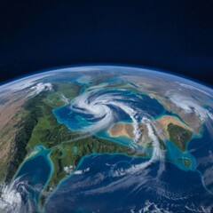 Vibrant view of Earth showcasing swirling clouds and deep blue oceans against a starless backdrop