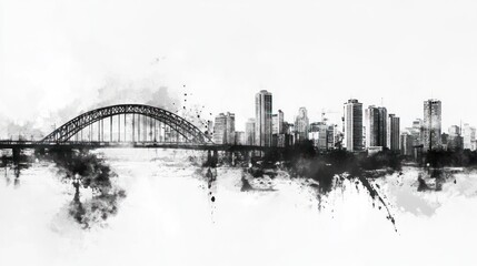Fototapeta premium Sydney's Iconic Skyline: A Monochromatic Watercolor