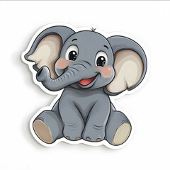 cartoon elephant sitting with big smile sticker design white background