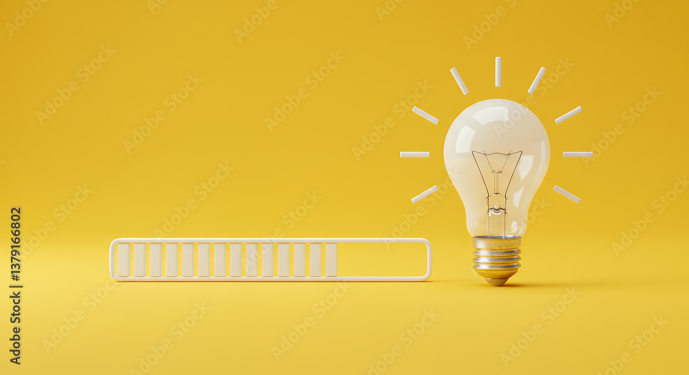Poster idea loading: innovation in progress with lightbulb concept on yellow