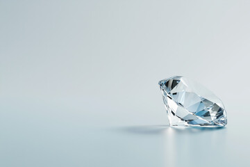 Single diamond on a smooth blue surface, minimalist style., copy space.