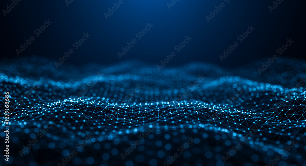 Poster blue data mesh: network visualization, abstract connection, futuristic technology