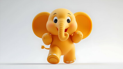 Happy Cartoon Elephant with Yellow Skin Cheerful Expression and Rounded Features on a Plain White Background Animation