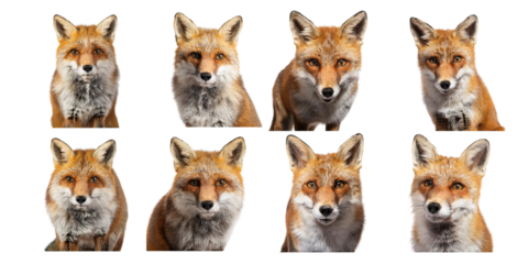 Multiple Expressions of a Red Fox, PNG collection, set bundle, isolate on transparent or white background