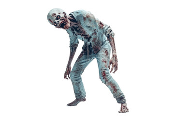 Undead Encounter: A chilling portrayal of a gaunt zombie figure, captured in a stark pose, embodying a sense of horror and the macabre, emphasizing the supernatural.