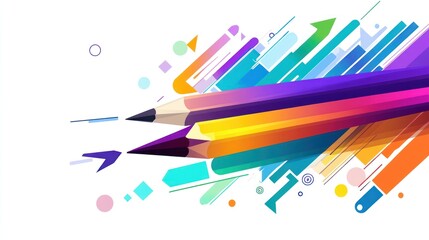 Colorful pencils abstract graphic design background, artistic digital creation