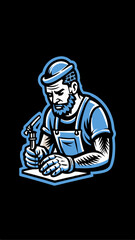 Hand drawn people building tattoo artist at work colorful image. Vintage style. Vector illustration.