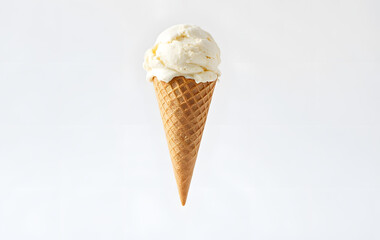 Vanilla ice cream in a crisp delicious cone, perfect for summer themes, food blogs, dessert menus, and social media posts