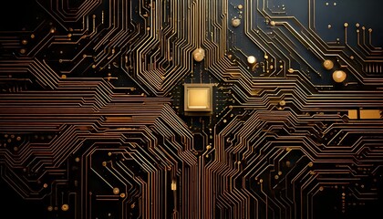 Digital Circuitry Pattern in Black and Gold