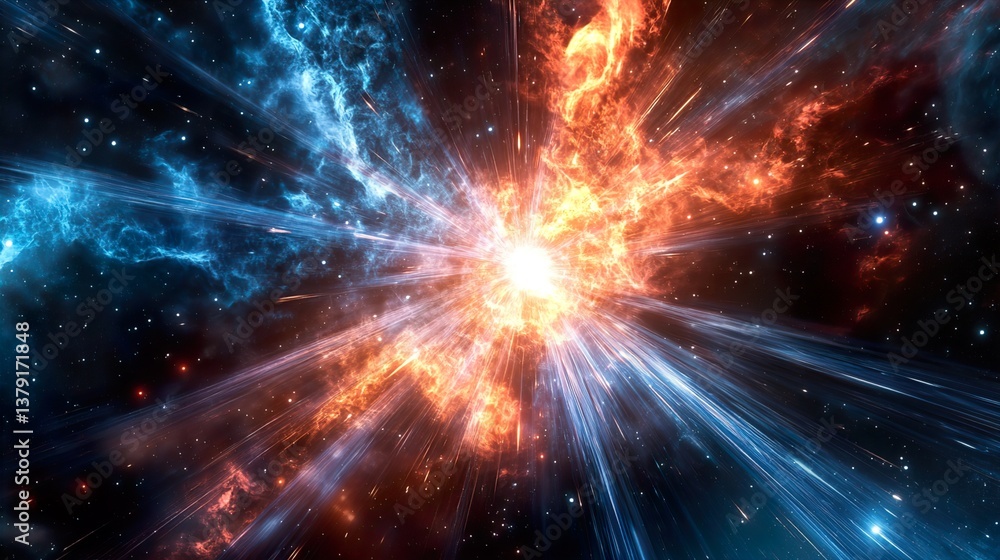 Wall mural discover the fascinating phenomenon of a deep space explosion with multiple laser beams illuminating