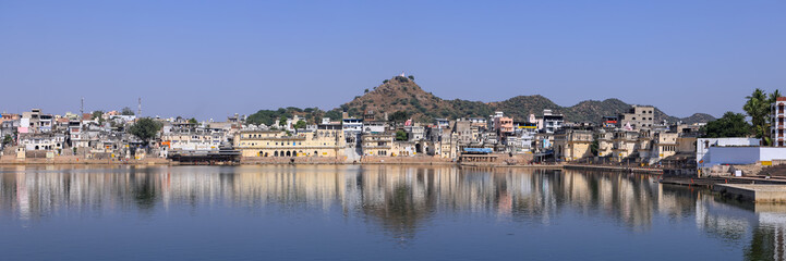 View of the city and Lake Pushkar in Rajasthan well known pilgrimage center for Hindu pilgrims
