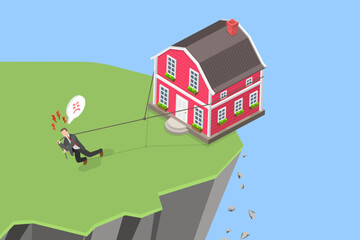 Naklejka premium 3D Isometric Flat Vector Illustration of Difficulty Paying Mortgage, Mortgage Sebt, Housing Obligations