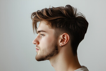 Fototapeta premium Male profile with modern hairstyle on light background