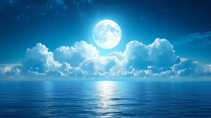 Full Moon Ocean Night Sky Cloudscape
