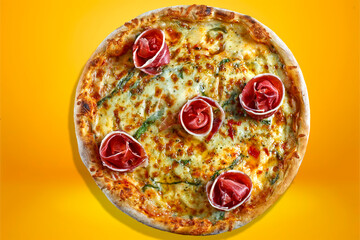 Parma ham pizza baked in the wood oven