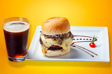 hamburger with soda cola