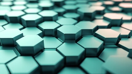 Obraz premium Abstract Teal Hexagon Pattern: A 3D Render of Interlocking Geometric Shapes