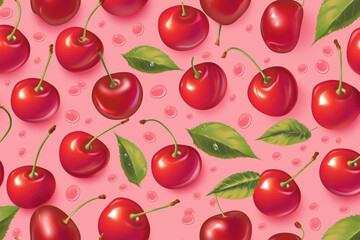 Seamless pattern with cherries and leaves