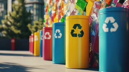 Recycling initiative for water bottle collection urban area photographic content bright environment close-up view.