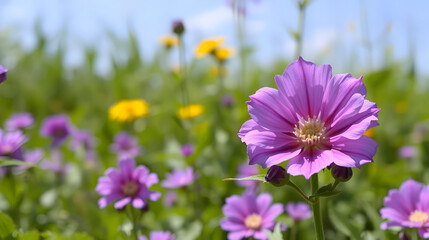 Fototapeta premium Purple mallow in sunny day