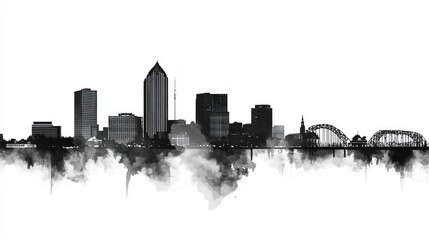 Fototapeta premium Black and White Watercolor Skyline of Spokane, Washington