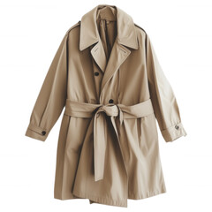 Beige Trench Coat: A stylish beige trench coat with a self-tie belt, double-breasted closure, and contrasting dark trim. Perfect for layering in cooler weather. 