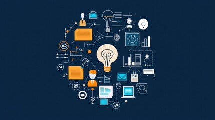 Fototapeta premium Abstract business idea concept, interconnected icons, innovation, graphic design