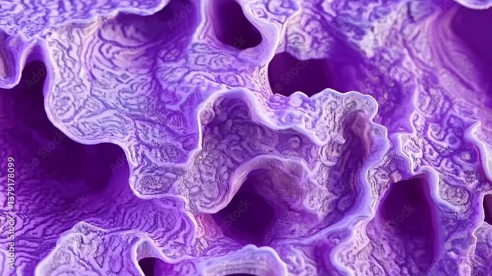 Poster close-up view of a textured purple surface resembling coral or abstract art, showcasing intricate pa