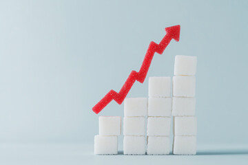 High sugar, sugar cubes with arrow