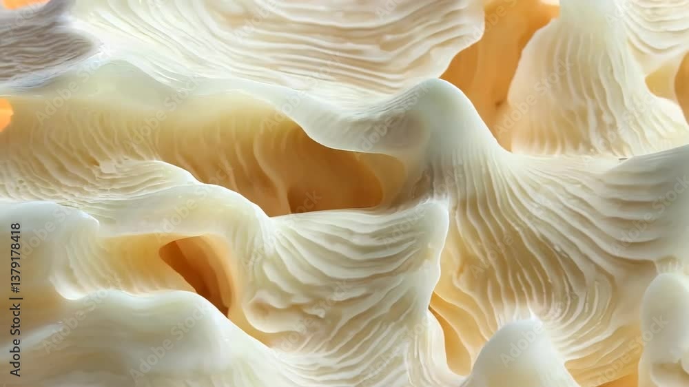 Poster close-up of a textured, abstract tridacna surface resembling waves or folds in a creamy material, sh