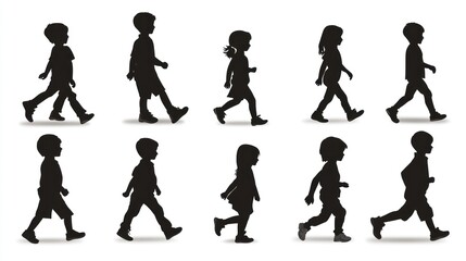 Ten Silhouettes of Children Walking: A Collection of Black and White Child Silhouettes