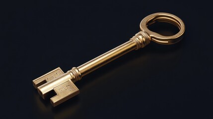 Golden antique key on dark background.  Possible use For design or advertising in the theme of antique, luxury, or craftsmanship