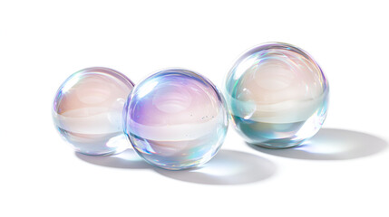 Iridescent Glass Spheres Gleaming with Pastel Hues a Serene Display of Light and Reflection