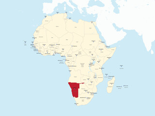 Obraz premium Detailed national location map of NAMIBIA within the great continent of Africa