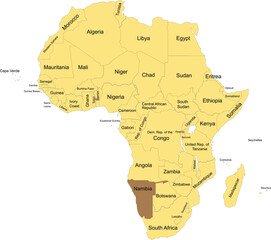 Detailed national location map of NAMIBIA within the great continent of Africa © Djerdj