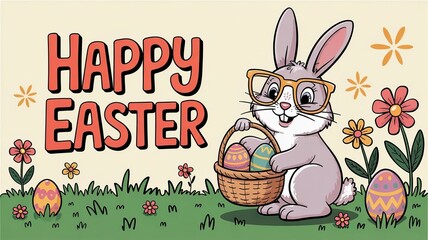 easter card with bunny and eggs