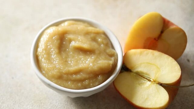 Apple puree natural fruit tasty fresh gourmet food background table rustic food top view copy space keto and paleo diet vegetarian and vegan food