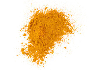 Turmeric powder pile, isolated on white