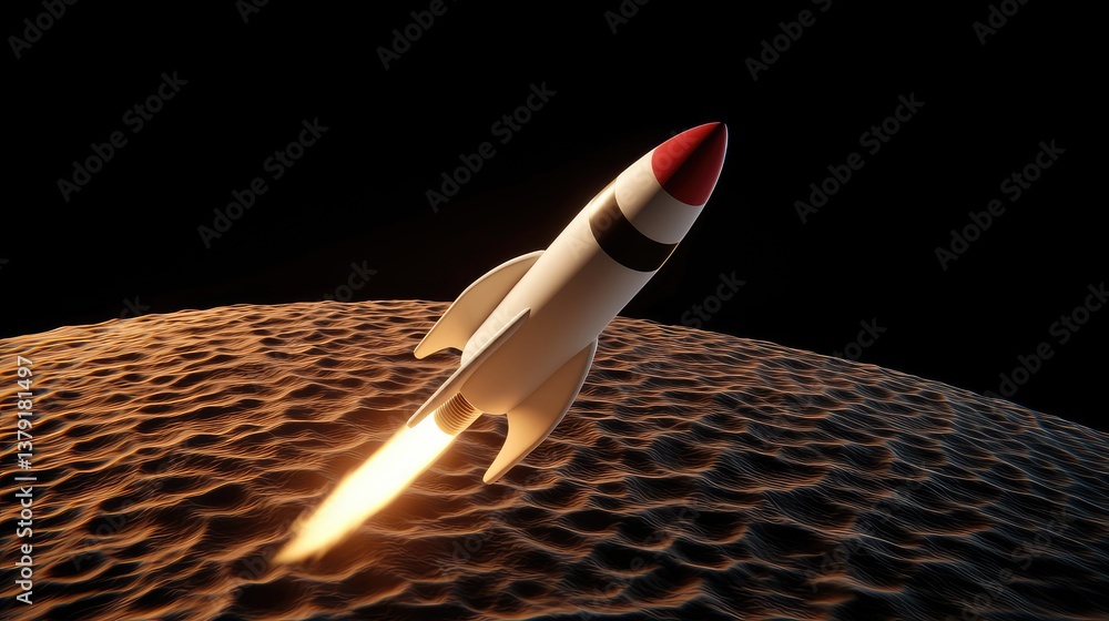 Poster rocket launching into space mars surface 3d animation sci-fi environment dynamic perspective