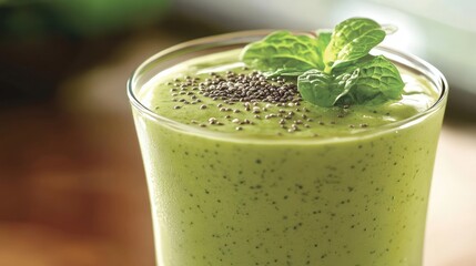 Delicious Green Smoothie with Chia Seeds and Mint