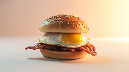 Delicious Breakfast Burger Golden Egg Crispy Bacon Sesame Bun Morning Meal