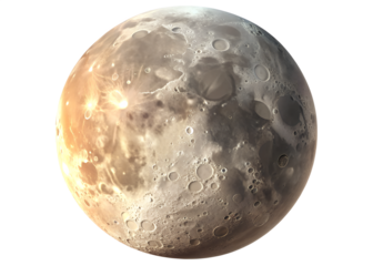 Full moon with detailed surface features on transparent background