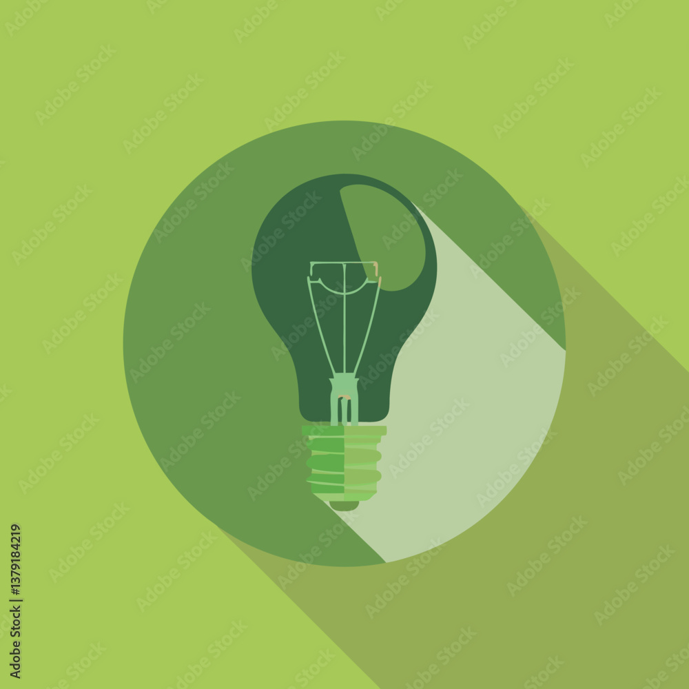 Poster modern minimalist light bulb circle icon with long shadow for web and mobile app design