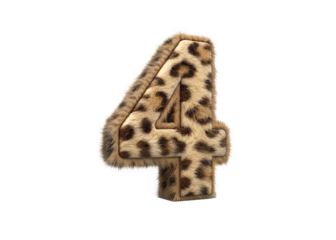 Leopard print furry number four on a transparent background