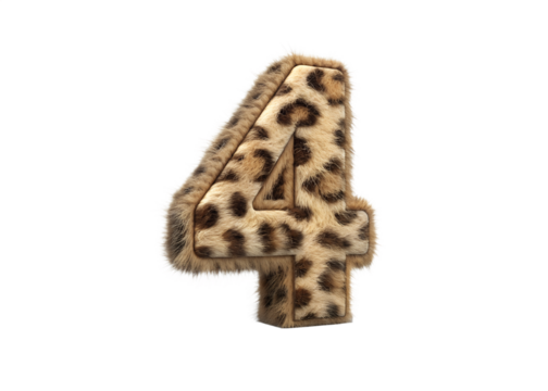 Leopard print furry number four on a transparent background