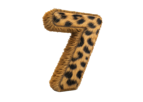 Furry number seven with leopard print and transparent background